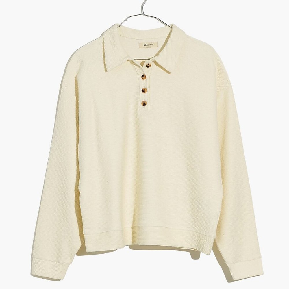Madewell Ottoman Jacquard Polo Top Antique Cream
